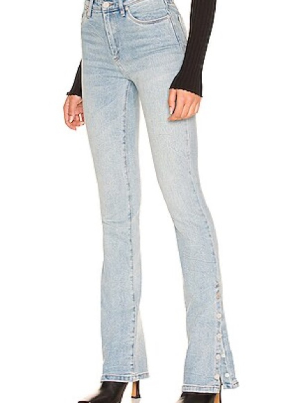 Blank NYC Button-Hem Flare Jeans in Light Blue